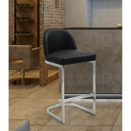 BROMAS Airlie Bar Stool Chair, PU Leather Upholstered Armless Design Half-Moon Chrome Plated, Black BR2826803